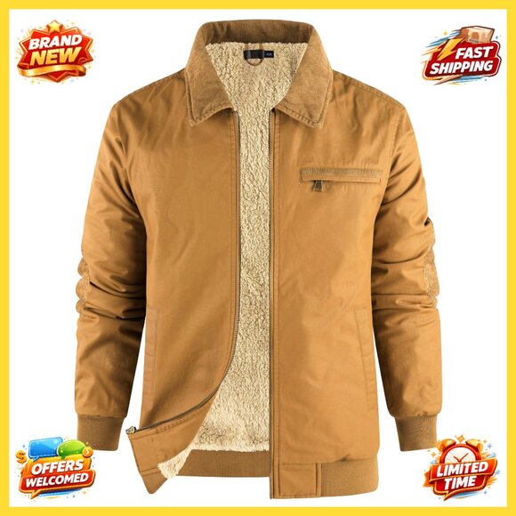 Men's Waxed Canvas Sherpa Lined Jacket Classic Retro Outdoor Adventure Wear